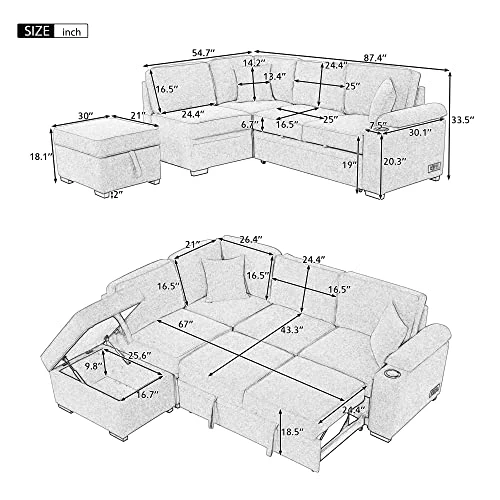 Merax L Shaped Sectional Sofa Couch Sleeper Bed With Storage Ottoman And Chaise For Living Room, Small Apartment Love Seats, Beige_Linen 4 Merax L Shaped Sectional Sofa Couch Sleeper Bed With Storage Ottoman And Chaise For Living Room, Small Apartment Love Seats, Beige_Linen - Image 4