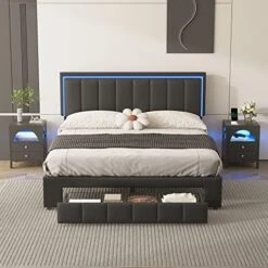 Bedroom Sets, 4-Pieces Queen Size Upholstered Platform Bed With 2 Nightstands And Storage Bench, Bedroom Furniture Sets, Queen Bedroom Sets, Beige -Safavieh Furniture 51JBnVR26IL. AC