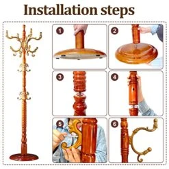 Birch Coat Rack Freestanding, Wooden Tree Coat Rack With 14 Hooks, Pure Natural Solid Tree Coat Hanger With Stable Disc Base, Adjustable Floor Hanger For Hat, Bedroom Living Room Office(Mahogany)… -Safavieh Furniture 51JFOpMVH3L