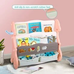 RedSwing Kids Toy Storage Organizer With Bookshelves And 2 Bins, Durable Plastic Multi-Layer Bookshelf For Playroom Bedroom, Pink -Safavieh Furniture 51JGqaxOJGL