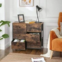 SONGMICS Dresser For Bedroom, Chest Of Drawers, 6 Drawer Dresser, Closet Fabric Dresser With Metal Frame, Wooden Top And Front, Brown And Black ULGS23H -Safavieh Furniture 51JITiiXcCL