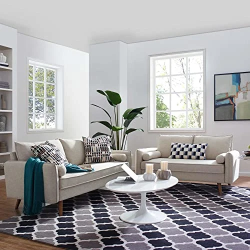 Modway Revive Upholstered Fabric Sofa And Loveseat Set, Beige 3 Modway Revive Upholstered Fabric Sofa And Loveseat Set, Beige - Image 3