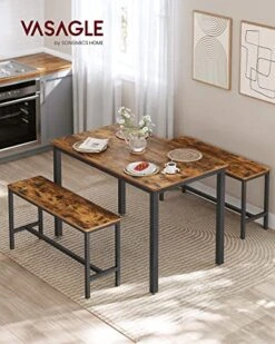 VASAGLE Dining Table Set, Bar Table With 2 Dining Benches, Kitchen Table Counter With Chairs, Industrial For Kitchen Breakfast Table, Living Room, Party Room, Rustic Brown And Black UKDT070B01 -Safavieh Furniture 51JeOcZrJZL