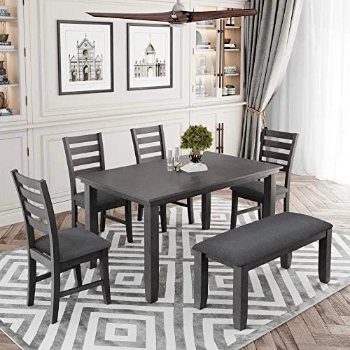 Harper & Bright Designs 6 Piece Dining Table Set With Bench, Wood Kitchen Table Set With Table And 4 Chairs, Ivory White And Cherry 8 Harper & Bright Designs 6 Piece Dining Table Set With Bench, Wood Kitchen Table Set With Table And 4 Chairs, Ivory White And Cherry - Image 8