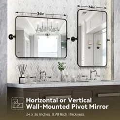 Brightify 22 X 30 Pivot Bathroom Mirror For Wall, Black Metal Framed Bathroom Mirrors For Vanity, Farmhouse Tilt Mirror, Rounded Rectangle Vanity Mirror, Horizontal Or Vertical Wall Mounted Mirrors 8 Brightify 22 X 30 Pivot Bathroom Mirror For Wall, Black Metal Framed Bathroom Mirrors For Vanity, Farmhouse Tilt Mirror, Rounded Rectangle Vanity Mirror, Horizontal Or Vertical Wall Mounted Mirrors -Safavieh Furniture 51JoGchj3UL