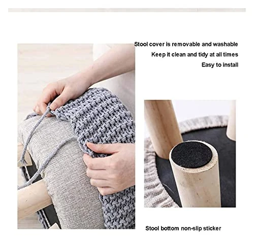 ALDEPO Shoe Cabinet Round Footstool Stool Small Footstool With Legs Upholstered Footstool With Removable Linen Cover - Handmade Wool Knitted Stool (Color : Red) 4 ALDEPO Shoe Cabinet Round Footstool Stool Small Footstool With Legs Upholstered Footstool With Removable Linen Cover - Handmade Wool Knitted Stool (Color : Red) - Image 4