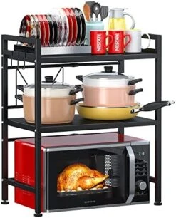PUSDON Microwave Oven Rack, Adjustable Shelf With Hooks & 100lbs Capacity, 2-Tier Organizer For Kitchen Counter In Black-Microparticles 25 PUSDON Microwave Oven Rack, Adjustable Shelf With Hooks & 100lbs Capacity, 2-Tier Organizer For Kitchen Counter In Black-Microparticles -Safavieh Furniture 51Jxb2XQXfL. AC