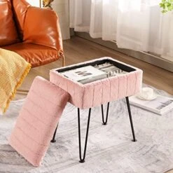 CUYOCA Vanity Stool Ottoman With Storage Bench, Faux Fur Stool For Vanity With Metal Legs, Makeup Chair Vanity Stool For Bedroom Living Room, White -Safavieh Furniture 51K0wIStcCL. AC