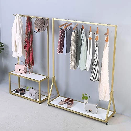 FURVOKIA Industrial Metal And Wood Entryway Furniture Hall Trees With Coat Rack Shoe Bag Hat Storage Bench,Floor-Standing 2 Tier Display Stand (Gold Square Tube, 31.5" L) 5 FURVOKIA Industrial Metal And Wood Entryway Furniture Hall Trees With Coat Rack Shoe Bag Hat Storage Bench,Floor-Standing 2 Tier Display Stand (Gold Square Tube, 31.5" L) - Image 5