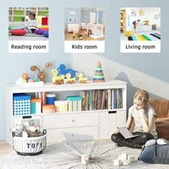 Timy Toy Storage Organizer With 2 Drawers, Wooden Toy Organizer Bins, Kids Bookshelf For Reading, Storing, Playing, White -Safavieh Furniture 51KA7gmx38L
