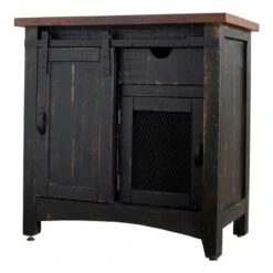 32" Farmhouse Wood Sliding Barn Door Accent Chest In Black
