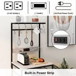 GiftGo Kitchen Bakers Rack With Power Outlet, Coffee Bar Table 4 Tiers, Kitchen Microwave Stand Multifunctional Kitchen Storage Shelf Rack For Spices, Pots And Pans (Grey) -Safavieh Furniture 51KK5bJgBzL