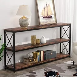 Tribesigns 70.86 Inch Rustic Console Sofa Table With Open Shelf, Industrial TV Stand 3 Shelf Horizontal Hallway Entryway Table With Storage For Living Room (70.86, Brown) -Safavieh Furniture 51KLQGDRCzL