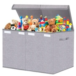 Pantryily Toy Box Storage Organizer - Large Collapsible Kids Toys Chest Boxes Container Bins With Lids & Handles For Nursery,Playroom,Office 26.8 "x13.8 X16 (Grey)