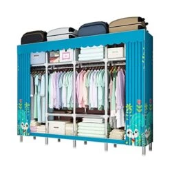 HMGGDD Wardrobe Simple Cloth Wardrobe Full Steel Frame Thickening Bold Detachable Double Hanging Wardrobe Fabric Home