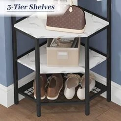 OIOG Corner Hall Tree, Industrial Corner Coat Rack With Hooks And Storage Shelf For Entryway, Hallway Corner Organizer With Shoes Rack (White Shelf) -Safavieh Furniture 51KQD8ZTTHL