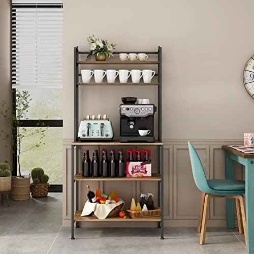 NAFIDE Bakers Rack, 5 Tier Kitchen Microwave Oven Stand With Hutch, Wood Storage Shelf For Dining Room, Dark Brown (Rustic Brown) 4 NAFIDE Bakers Rack, 5 Tier Kitchen Microwave Oven Stand With Hutch, Wood Storage Shelf For Dining Room, Dark Brown (Rustic Brown) - Image 4