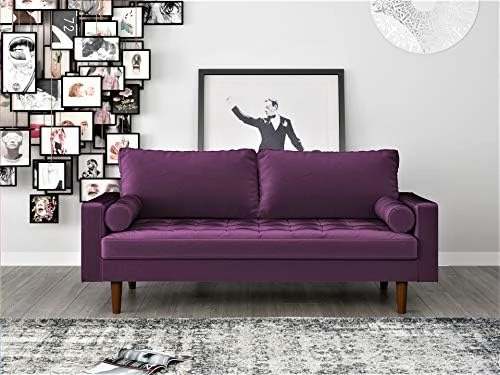 Container Furniture Direct S5459 Mid Century Modern Velvet Upholstered Tufted Living Room Sofa, 69.68" Goldenrod 13 Container Furniture Direct S5459 Mid Century Modern Velvet Upholstered Tufted Living Room Sofa, 69.68" Goldenrod - Image 13