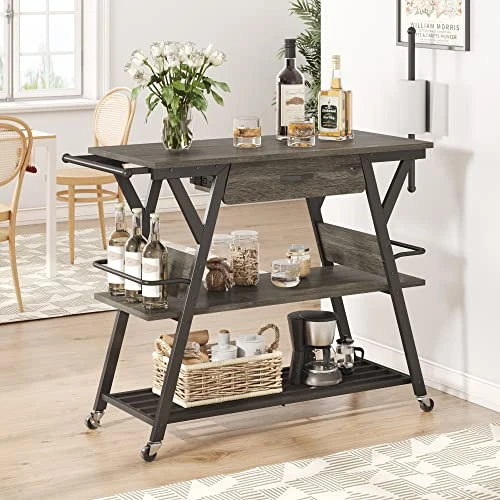 Bestier Coffee Bar Station, Kitchen Island Cart With Storage, Coffee Cart With Drawer, Paper Towel Holder And Lockable Wheels, Bar Table For Dinning Room Living Room, Gray 5 Bestier Coffee Bar Station, Kitchen Island Cart With Storage, Coffee Cart With Drawer, Paper Towel Holder And Lockable Wheels, Bar Table For Dinning Room Living Room, Gray - Image 5