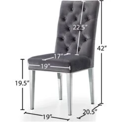 Meridian Furniture Juno Collection Modern | Contemporary Velvet Dining Chair With Luxurious Deep Tufting And Polished Chrome Metal Legs, Set Of 2, 19" W X 25" D X 42" H, Grey -Safavieh Furniture 51KYfGz2gEL