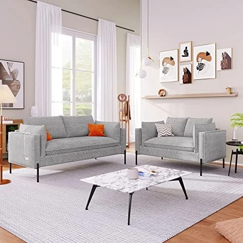 2-Piece Linen Fabric Sofa Set With USB Charging Ports, Morden Style Upholstered Sofa And Loveseat Sets With 3 Seat Sofa Couch And Loveseat Sofa For Living Room, Apartment (2+3 Seat, Grey) 8 2-Piece Linen Fabric Sofa Set With USB Charging Ports, Morden Style Upholstered Sofa And Loveseat Sets With 3 Seat Sofa Couch And Loveseat Sofa For Living Room, Apartment (2+3 Seat, Grey) - Image 8