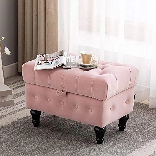 Artechworks Storage Coffee Table Ottoman, Button Tufted Velvet Upholstery Footstool Bed Ottoman For Living Room, Home Office, Space-Saving Storage Toy Box Stool, Pink 12 Artechworks Storage Coffee Table Ottoman, Button Tufted Velvet Upholstery Footstool Bed Ottoman For Living Room, Home Office, Space-Saving Storage Toy Box Stool, Pink - Image 12