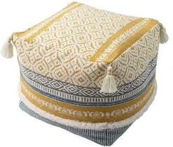 Blue Page Boho Neutral Decorative Square Unstuffed Pouf - Braided Handwoven Casual Ottoman Pouf Cover With Tassels And Cute Soft Tufted Footrest/Cushion For Bedroom Living Room, 18" X18”x16 -Safavieh Furniture 51KoetGTjDL. AC