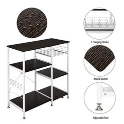 SSLine Kitchen Baker's Rack Microwave Oven Stand Cart Kitchen Island Utility Storage Shlelves With Hooks&Slide Out Basket Free Standing 3-Tier Spice Rack Organizer-35.4"L X 15.7"W X 33"H(Drak Brown) -Safavieh Furniture 51Ks4s1MfuL 1
