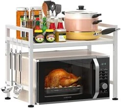 PUSDON Microwave Oven Rack, Adjustable Shelf With Hooks & 100lbs Capacity, 2-Tier Organizer For Kitchen Counter In Black-Microparticles 23 PUSDON Microwave Oven Rack, Adjustable Shelf With Hooks & 100lbs Capacity, 2-Tier Organizer For Kitchen Counter In Black-Microparticles -Safavieh Furniture 51KshL3o2PL. AC