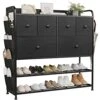Black Dresser For Bedroom 6 Fabric Drawer Dresser With 2-Tier Storage Shelf Chest Of Drawers Closets Large Dresser Organizer Tower For Living Room Hallway Entryway Closets (Black Gray)