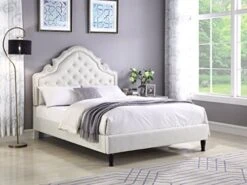 Premiere Classics 51" Tall Platform Bed With Cloth Headboard And Slats - Queen (Light Beige Linen) -Safavieh Furniture 51KxVczYlmL