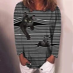 Womens Summer TopsWomens Long Sleeve Blouse 3D Cat Graphic Pullover Stripe Crewneck Tops Ladies Casual Tshirt -Safavieh Furniture 51Ky3H8sEzL