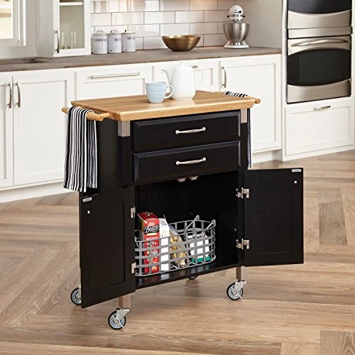 Home Styles Black Dolly Madison Prep And Serve Kitchen Cart With Natural Top, Locking Casters, Two Drawers, Two Storage Cabinets 1 Home Styles Black Dolly Madison Prep And Serve Kitchen Cart With Natural Top, Locking Casters, Two Drawers, Two Storage Cabinets