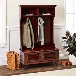 BOWERY HILL Hall Tree Stand With Shoe Storage, Coat Rack And Open Shelves In Espresso Wood