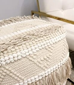 Pasargad Home Grandcanyon Cotton Pattern Braided Pouf, 100% Cotton Pouf, Hand Woven- Polly Beads Stuffed Pouf- Sitting, Foot Stool- Square Poufs For Living Room- Luxury Room Decor, 17"x17"x17", Beige -Safavieh Furniture 51L3ZBA9uLL