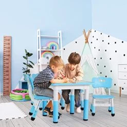 AuAg Kids Table And 4 Chairs Set, Height Adjustable Toddler Study Table And Chair Set For Age 2-10, Multi-Activity Art Table W/Graffiti&Scrubtable Desktop, For Daycare, Classroom, Home (Blue) -Safavieh Furniture 51LBJcGkK2L