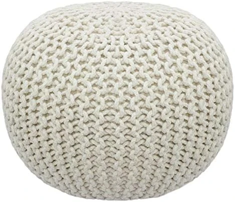 COTTON CRAFT - Hand Knitted Cable Style Dori Pouf - Ivory - Floor Ottoman - Cotton Braid Cord - Handmade & Hand Stitched - Truly One Of A Kind Seating - 20 Dia X 14 High 9 COTTON CRAFT - Hand Knitted Cable Style Dori Pouf - Ivory - Floor Ottoman - Cotton Braid Cord - Handmade & Hand Stitched - Truly One Of A Kind Seating - 20 Dia X 14 High - Image 9