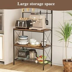 C&AHOME Kitchen Bakers Rack, Baker's Rack, 3 Tiers Microwave Oven Stand With High Display Shelf, Storage Rack With 7 S Hooks, 2 Wooden Shelves And Mesh Panel, Adjustable Feet, Rustic Brown UBRMW03RB 11 C&AHOME Kitchen Bakers Rack, Baker's Rack, 3 Tiers Microwave Oven Stand With High Display Shelf, Storage Rack With 7 S Hooks, 2 Wooden Shelves And Mesh Panel, Adjustable Feet, Rustic Brown UBRMW03RB -Safavieh Furniture 51LQFFISuqL