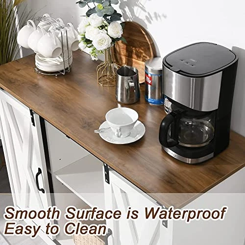 Farmhouse Coffee Bar Cabinet, 42’’ Kitchen Buffet Sideboard Cabinet With Storage, White Coffee Bar Buffet Cabinet With Sliding Barn Door, Coffee Bar Table With Adjustable Shelf For Living Dining Room 3 Farmhouse Coffee Bar Cabinet, 42’’ Kitchen Buffet Sideboard Cabinet With Storage, White Coffee Bar Buffet Cabinet With Sliding Barn Door, Coffee Bar Table With Adjustable Shelf For Living Dining Room - Image 3