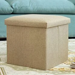 CDYD Folding Stool Practical Strong Load Capacity Linen Pouffe Simple Seat Multifunctional Storage Box Foldable Cube Shape (Color : Beige)