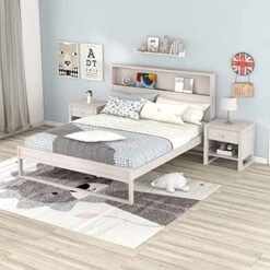 Antique Gray 3 Pieces Furniture Size Bedroom Frame With USB Charging And Wood Slatt, Dresser, Night Stand, Easy Assemble, Bed Set-Queen -Safavieh Furniture 51LUzIceIyL. AC