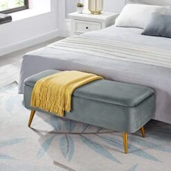 Ball & Cast Upholstered Velvet Storage Bench 44"W X 16"D X 18"H Grey,Golden Powder Coating Legs Set Of 1 -Safavieh Furniture 51LVPvZDnBL