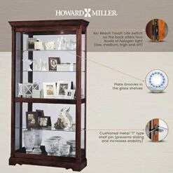 Howard Miller Dublin Curio Cabinet 680-337 – Windsor Cherry Finish Home Decor, Four Glass Shelves, Five Level Display Case With Locking Slide Door & Halogen Light -Safavieh Furniture 51LYXR6SGTL