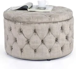 Homebeez Round Velvet Storage Ottoman, Button Tufted Footrest Stool Coffee Table For Living Room (Grey) -Safavieh Furniture 51Lden9rckL. AC
