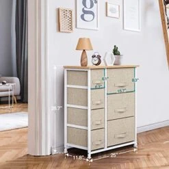 Pipishell 7 Drawer Fabric Dresser Storage Tower, Dresser Chest With Wood Top And Easy Pull Handle, Organizer Unit For Closets, Bedroom, Nursery Room, Office -Safavieh Furniture 51LgPp616KL