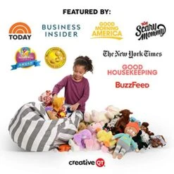 Creative QT Stuffed Animal Storage Bean Bag Chair - Stuff 'n Sit Organization For Kids Toy Storage - Toddler Size (27", Green/White Stripe) -Safavieh Furniture 51LjrAyZRuL