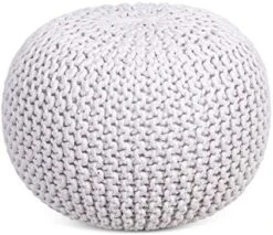 BIRDROCK HOME Round Pouf Foot Stool Ottoman - Knit Bean Bag Floor Chair - Cotton Braided Cord - Great For The Living Room, Bedroom And Kids Room - Small Furniture (Light Grey) -Safavieh Furniture 51LjsICWHJL. AC