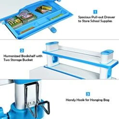 GENERIC BETTARY Kids Desk And Chair Set, Height Adjustable Ergonomic Children's School Workstation With Storage Drawer, Bookshelf, Tiltable Desktop For 3-14 Boys & Girls To Take Online Class, Draw (Blue) 8 GENERIC BETTARY Kids Desk And Chair Set, Height Adjustable Ergonomic Children's School Workstation With Storage Drawer, Bookshelf, Tiltable Desktop For 3-14 Boys & Girls To Take Online Class, Draw (Blue) -Safavieh Furniture 51LsyHwBzpL