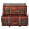 Wooden Treasure Chest Storage Trunk, 2 Pack Small + Large Decorative Chest With Lockable Latch And Leather Grip For Kids Gift Home Livingroom Bedroom Cafe Bar Hotel Decor