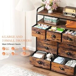 Enhomee Dresser For Bedroom, Chest Of Drawers For Bedroom,Tall Dresser With 9 Drawer Dresser,Fabric Dresser For Closet With Wood Top For Nursery,Living Room,Entryway,2 Shelves,Metal Frame,Rustic Brown 10 Enhomee Dresser For Bedroom, Chest Of Drawers For Bedroom,Tall Dresser With 9 Drawer Dresser,Fabric Dresser For Closet With Wood Top For Nursery,Living Room,Entryway,2 Shelves,Metal Frame,Rustic Brown -Safavieh Furniture 51LxUZOfaSL 1